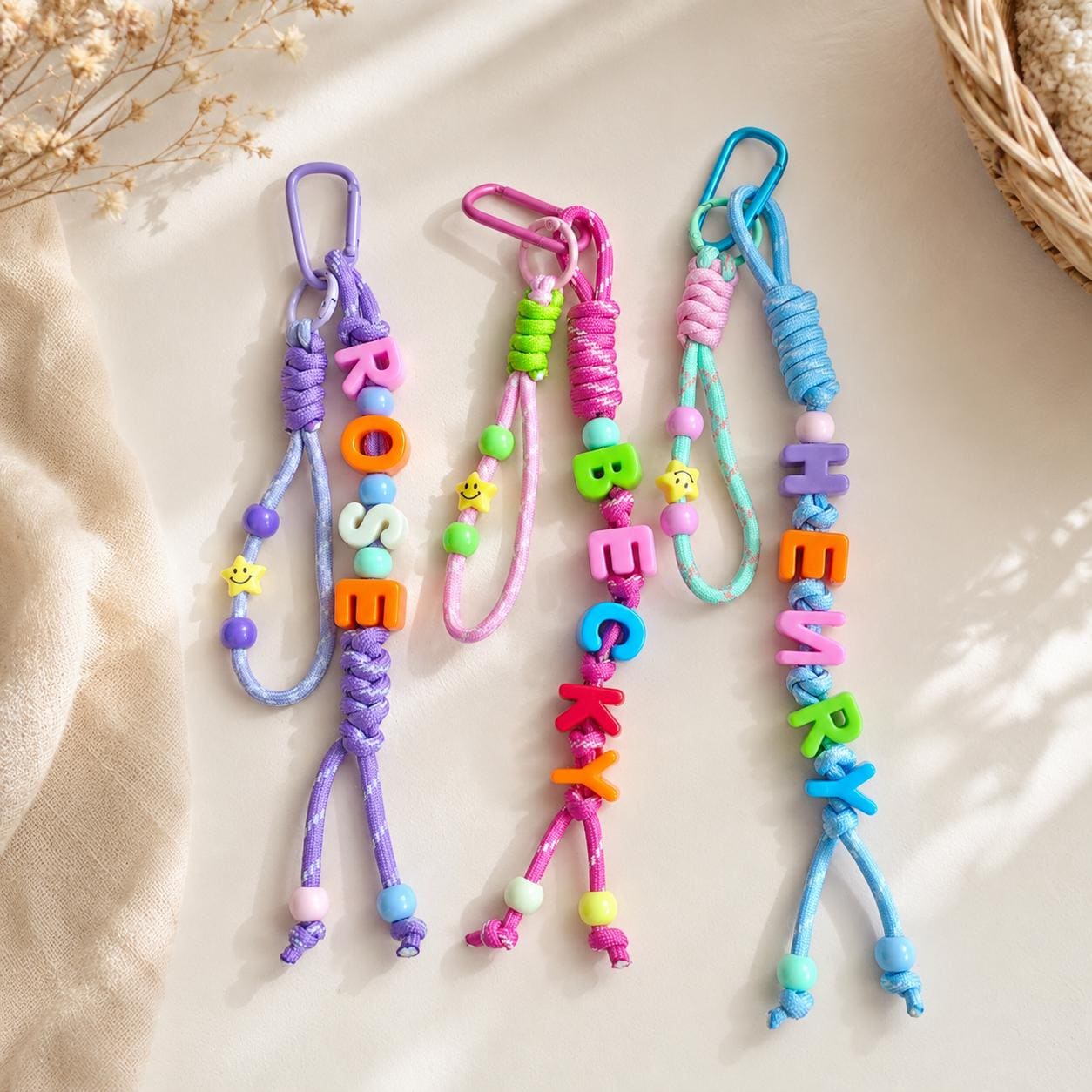 Custom Letter Beaded Bag Charm, Colorful Name Keychain