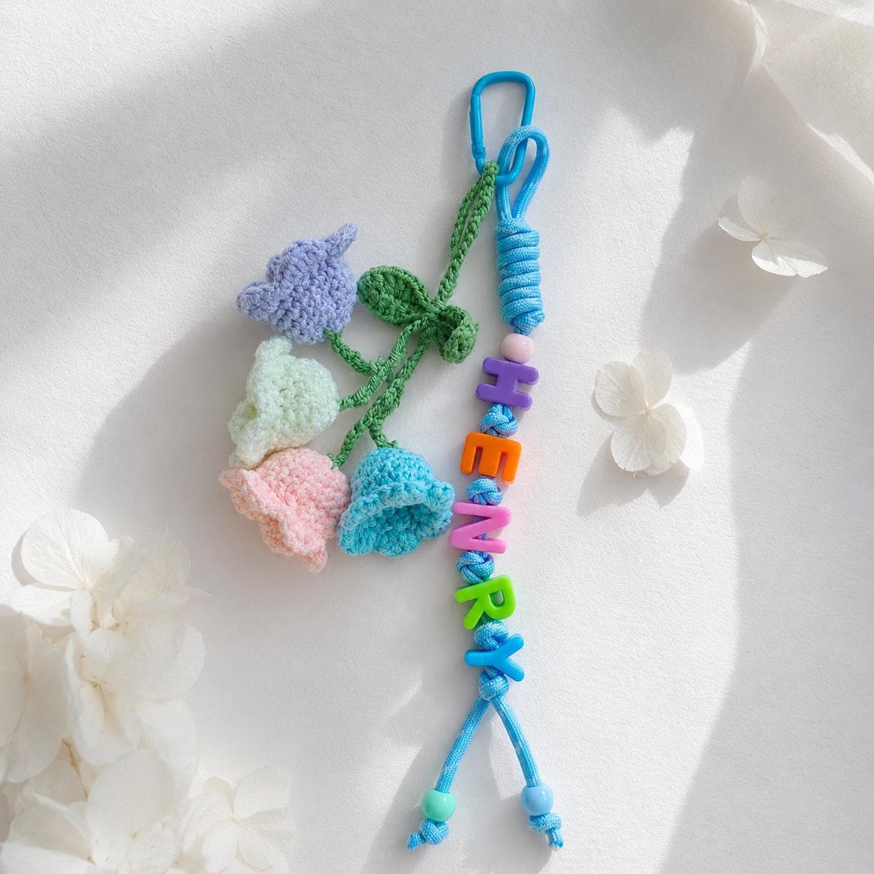 Custom Name Beaded Bag Charm, Colorful Flower Keychain