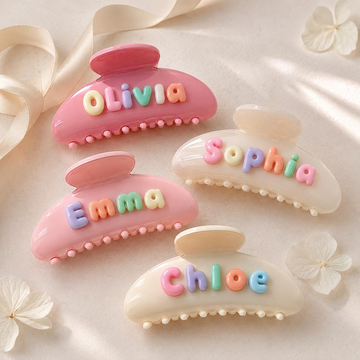 Personalized Bubble Letter Claw Clip
