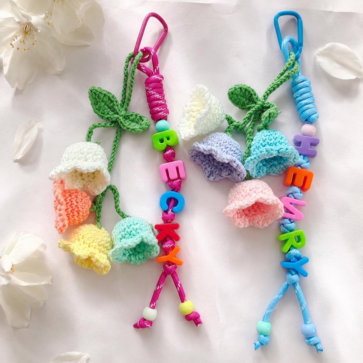 Custom Name Beaded Bag Charm, Colorful Flower Keychain