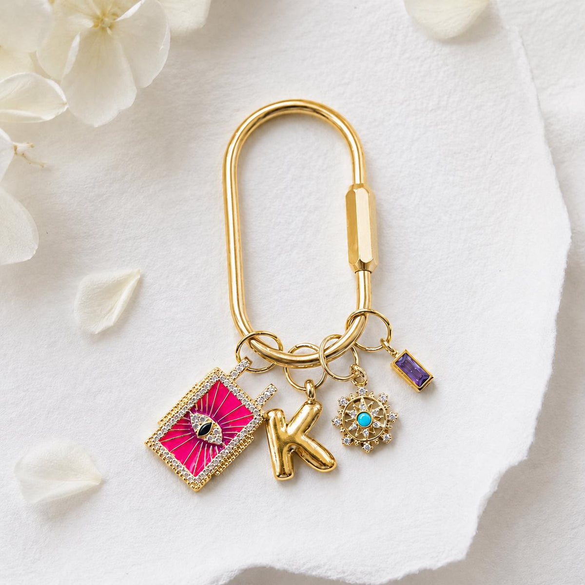 Personalized Initial Keychain with Birthstone Charm