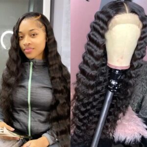 13x4 Transparent Lace Front Human Hair Wigs For Black Women Loose Deep Wave - hicrazycat