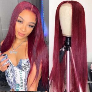 99J Burgundy hair 5x5 hd Lace Front Wigs Straight hair 4 e293fd8f 8833 470f b441 7d23fdc3e473 - hicrazycat
