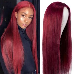 99J Wig Silky Straight Burgundy 13x4 13x6 Transparent HD Lace Front Human Hair Wigs 6 99J Straight hd Lace Front Wigs 2 - hicrazycat