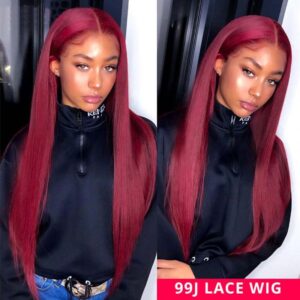 99J Wig Silky Straight Burgundy 13x4 13x6 Transparent HD Lace Front Human Hair Wigs 4 99J Straight hd Lace Front Wigs 4 - hicrazycat