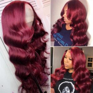 99J Dark Red Hair Colored Wig Body Wave 13x4 HD Lace Frontal Human Hair Wigs 5 99J hd lace front wigs body wave 3 8d72ff2e 8913 4aaa 9d89 f22316c0e247 - hicrazycat