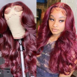 99J Dark Red Hair Colored Wig Body Wave 13x4 HD Lace Frontal Human Hair Wigs 6 99J hd lace front wigs body wave 5 831d87f3 6f7e 4165 ac6c a3040e8f6b5e - hicrazycat