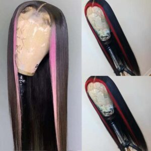 Black Hair with Pink Highlights Straight Wig - hicrazycat
