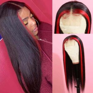 Black Hair with red Highlights straight Wig - hicrazycat