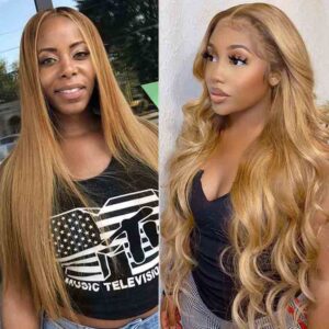 #27 Honey Brown Hair Wig 4x4 13x4 Lace Wigs Body Wave Virgin Human Hair Wigs 4 Honey Brown Lace Front Wig 27 Color Ombre Human Hair Wigs - hicrazycat