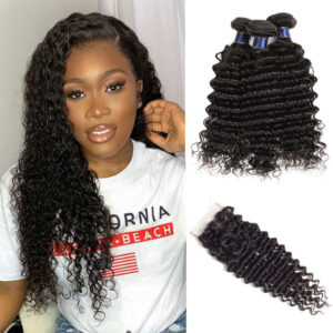 Kiss Love peruvian Hair Deep Wave Bundles With Closure - hicrazycat
