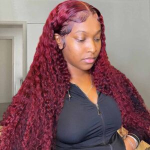 KissLove Hair 99J Burgundy 13x4 13x6 360 Lace Frontal Wigs Deep Wave Human Hair Wigs 1 - hicrazycat