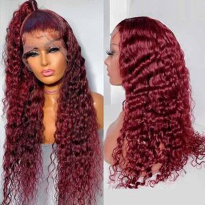 KissLove Hair 99J Burgundy 13x4 13x6 360 Lace Frontal Wigs Deep Wave Human Hair Wigs 4 - hicrazycat