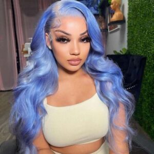 Colored Wigs Dyed From 613 Blonde Body Wave 13x4 HD Lace Front Human Hair Wigs 4 KissLove Hair Blue Color Body Wave 13x4 Lace Frontal Human Hair Wigs - hicrazycat
