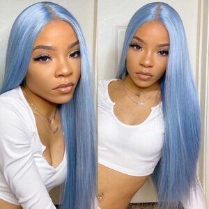 KissLove Hair Blue Color Straight Hair 13x4 Lace Frontal Human Hair Wigs - hicrazycat