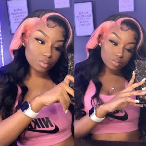 Blonde/Brown/Pink Skunk Stripe Highlights Body Wave Human Hair 13*4 Transparent HD Lace Wigs 6 KissLove Hair Body Wave Pink Skunk Stripe Hair Wig Transparent Lace Front Human Hair Wigs 1 1f039fc7 cb12 4dcd adef 1f80662aef42 - hicrazycat