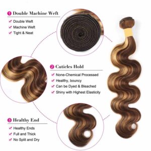 P4/27 Highlight Body Wave Human Hair 3 Bundles With Closure 9A Brazilian Hair 6 KissLove Hair Highlight Honey Brown Human Hair Bundles Body Wave 5 - hicrazycat