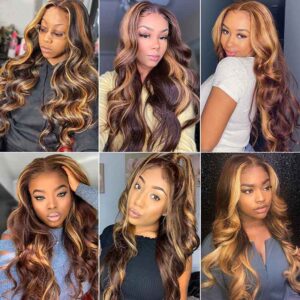P4/27 Highlight Body Wave Human Hair 3 Bundles With Closure 9A Brazilian Hair 7 KissLove Hair Highlight Honey Brown Human Hair Bundles Body Wave 6 - hicrazycat