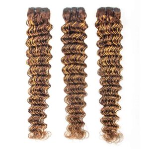 KissLove Hair Highlight Honey Brown Human Hair Bundles Deep Wave 2 - hicrazycat