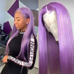 KissLove Hair Purple Color Straight Hair 13x4 Lace Frontal Human Hair Wigs - hicrazycat