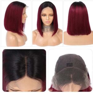 Kisslove Hair 1b 99J Burgundy Short Bob 13x4 Transparent Lace Front Wigs Brazilian Virgin Human Hair Wigs 1 - hicrazycat