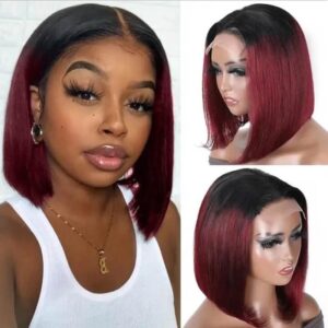 Kisslove Hair 1b 99J Burgundy Short Bob 13x4 Transparent Lace Front Wigs Brazilian Virgin Human Hair Wigs 2 - hicrazycat