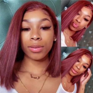 Kisslove Hair 99J Burgundy Short Bob 13x4 Transparent Lace Front Wigs Brazilian Virgin Human Hair Wigs 1 - hicrazycat