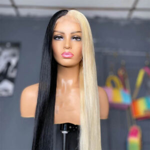 Kisslove Hair Half Blonde Half Black 13x4 Lace Wig 1 - hicrazycat