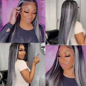 Kisslove Hair Platinum Blonde Highlights Straight Mixed Color Human Hair Wigs 5 - hicrazycat