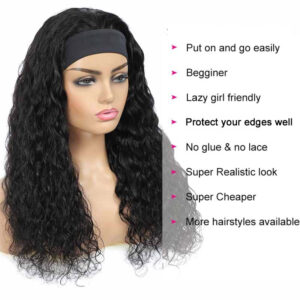 Water Wave Headband Wig Glueless Human Hair Wigs 10A Virgin Hair Scarf Wig 5 glueless human hair headband wig 2 - hicrazycat
