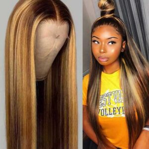 kisslove hair 360 lace frontal human hair wigs Pre Plucked highlights straight hair 4 - hicrazycat